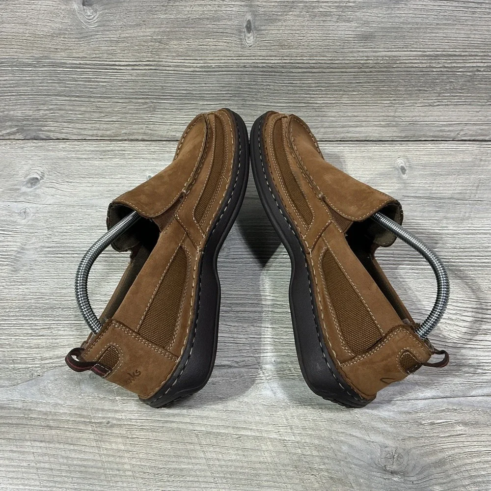 Clarks Men's Slip On Loafers Brown Nubuck Leather Comfort Casual Shoes Size US 9
